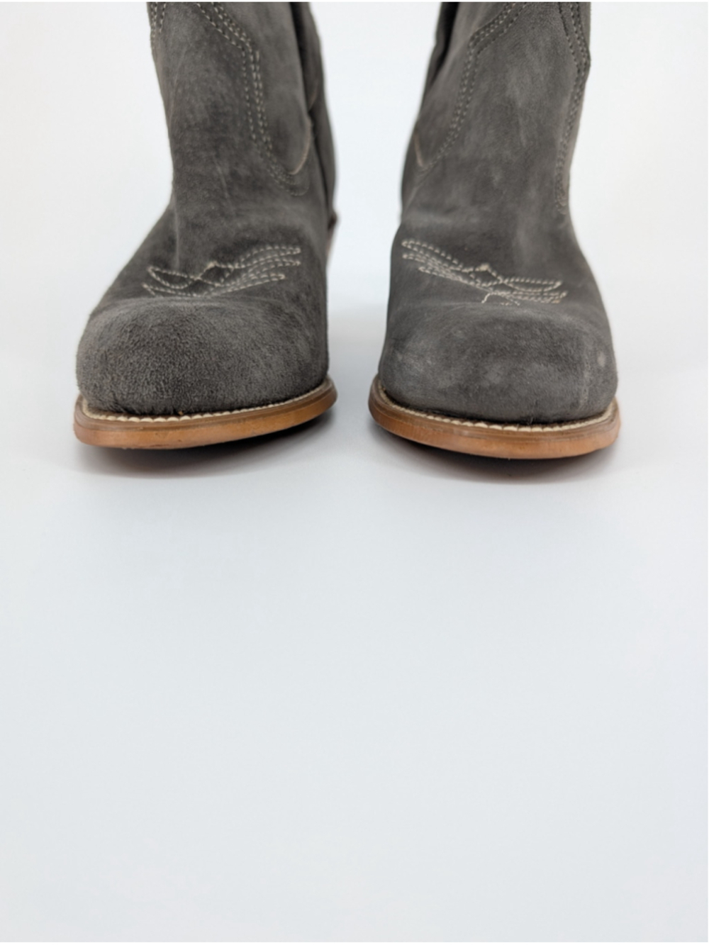 Vintage 1970s Wolverine Pigskin Suede Cowboy Boots Gray Women’s 8 M w/Box USA - Picture 4 of 14
